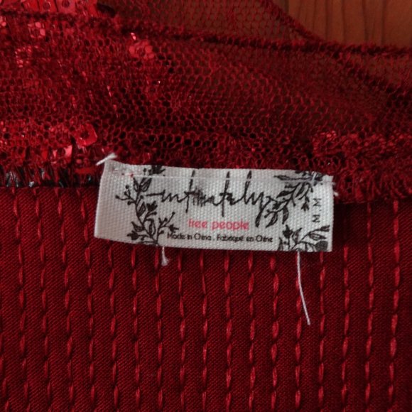 Free People Intimately Sequined Tank Cherry Red M - Picture 6 of 6